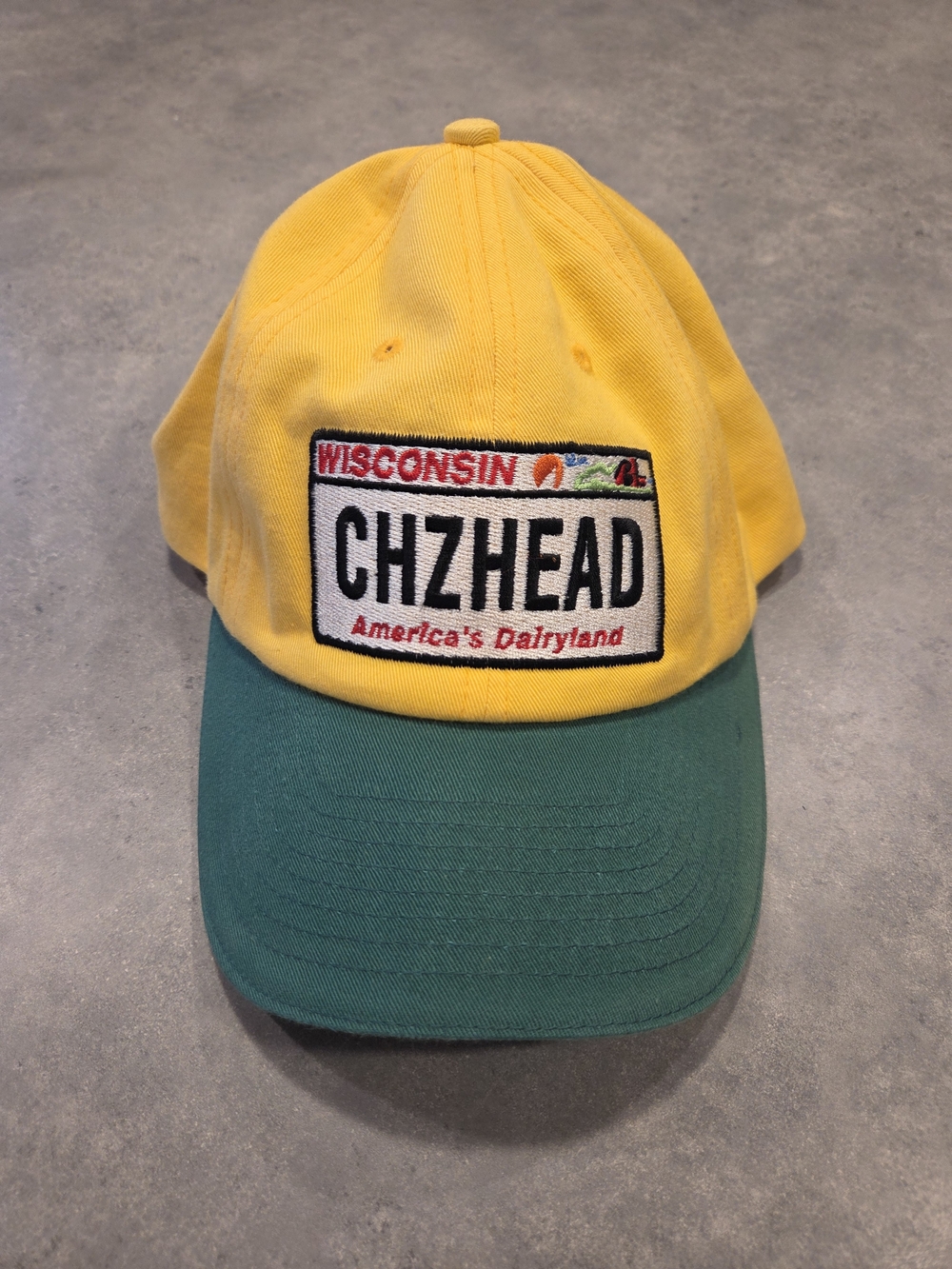 Wisconsin CHZHEAD America’s Dairyland Hat Yellow/Green Adjustable Cheesehead Cap